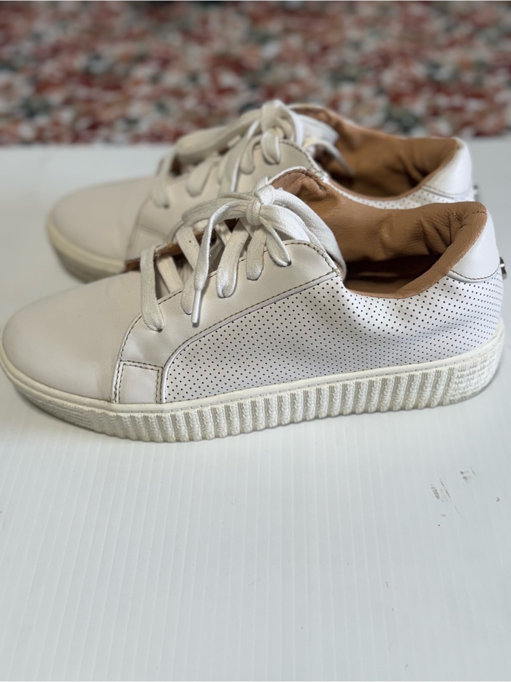 Steve Madden White Perforated Lace-Up Sneakers